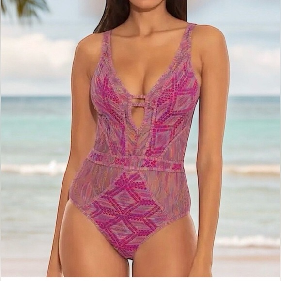 BECCA Other - Becca swim one piece mosaic crotchet bathing suit sz Small